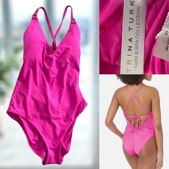 Trina Turk Monaco Solids HIGH LEG MAILLOT one piece swimsuit NWT size 12 - Picture 1 of 14